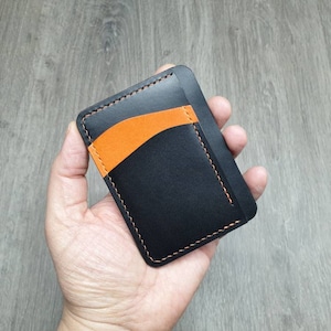 Slim minimalist wallet, card holder, card wallet, vegetable tanned leather wallet, hand-stitched wallet, anniversary gift,