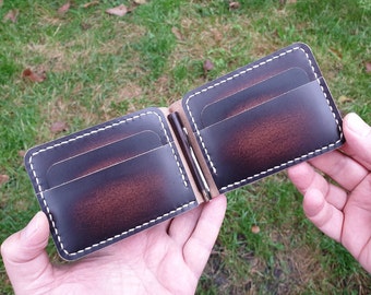 Brown Patina Money Clip Wallet, Vintade Style Leather Wallet, Mens Wallet, Holiday Gift, Original Gift, Anniversary Gift