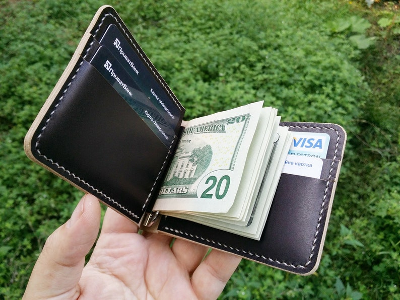 Leather Money Clip Slim Wallet Leather Wallet Leather Money Clip Wallet Mens Wallet Holiday Gift Original Gift Anniversary Gift - 