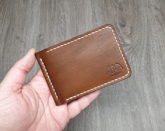 Billetera vintage de piel curtida vegetal con pinza para billetes, billetera fina, billetera de piel con pinza para billetes, billetera para hombre, regalo navideño, regalo original