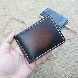 Bruin patina lederen portemonnee met geldclip, leren portemonnee, herenportemonnee, vakantiecadeau, origineel cadeau, jubileumcadeau