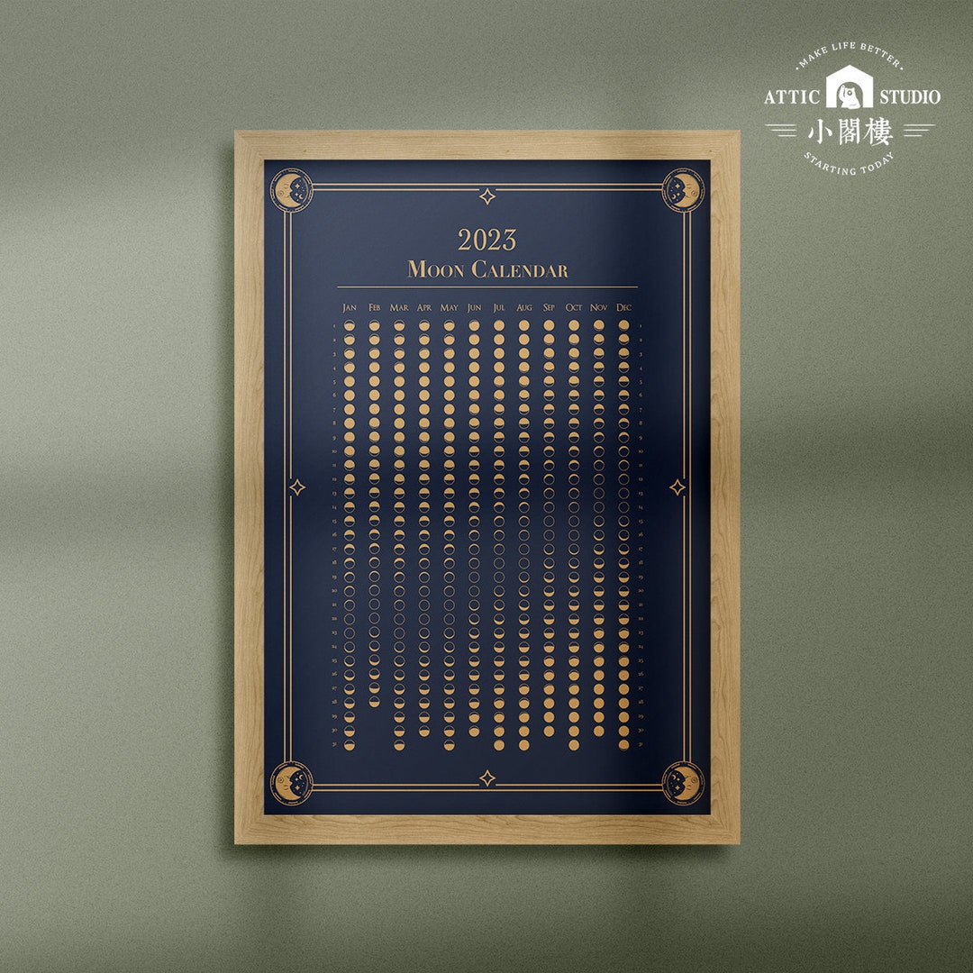 2023 Royal Blue Moon Calendar Lunar Calenda Moon Phases Etsy