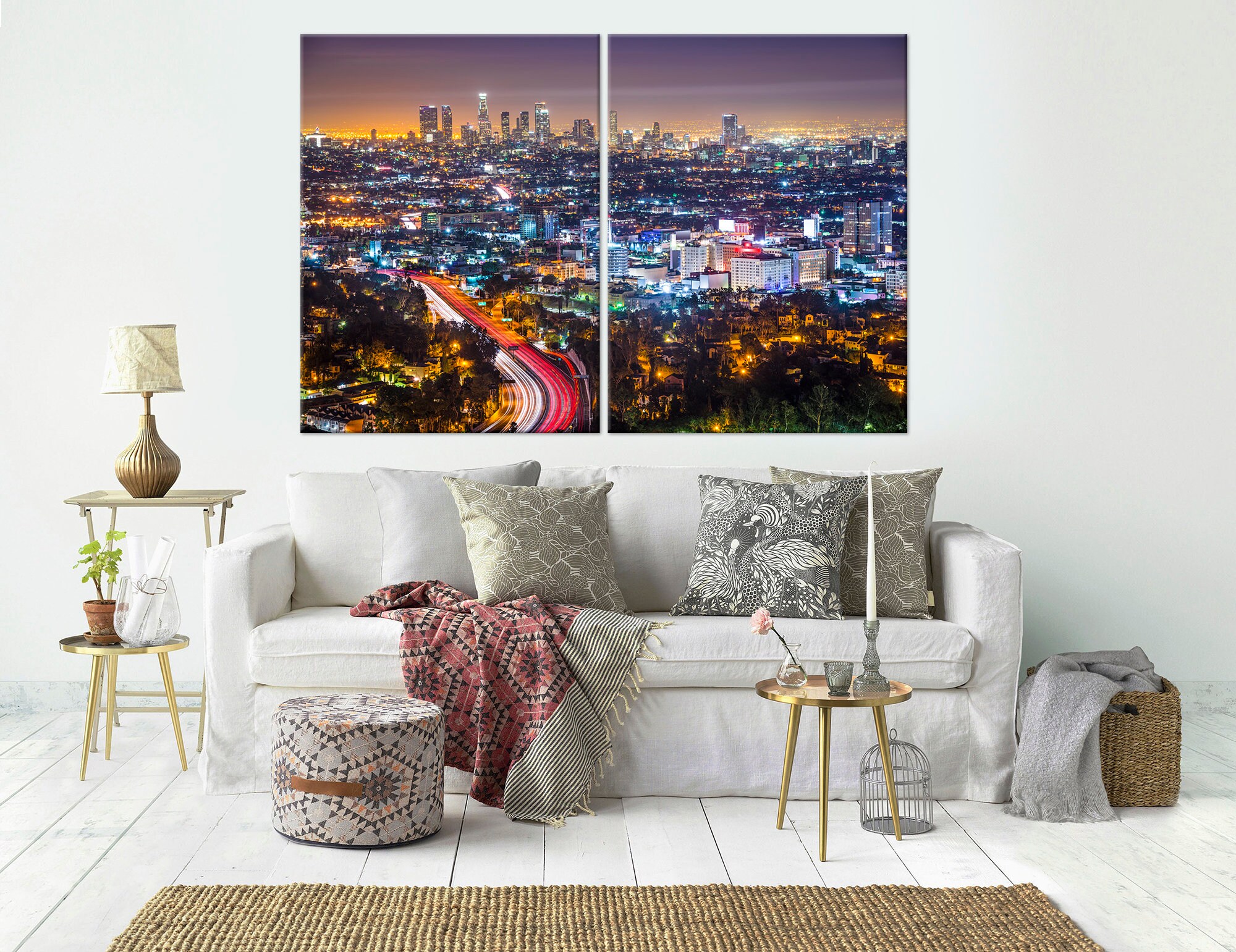 Los Angeles skyline wall art Night cityscape Los Angeles Etsy