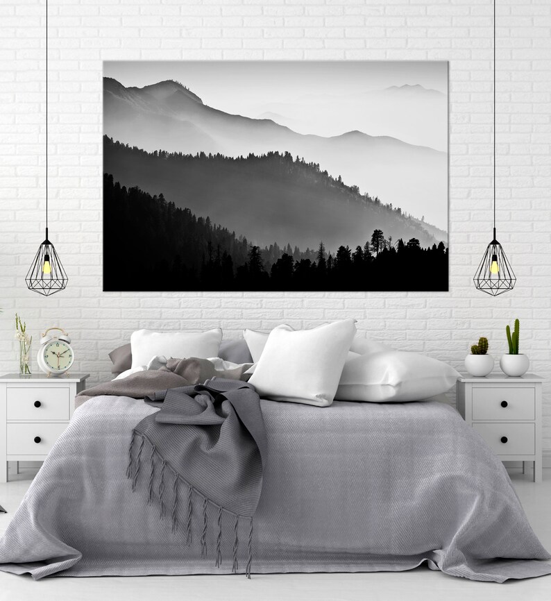 Black and white mountains wall art Smoky mountains canvas Etsy