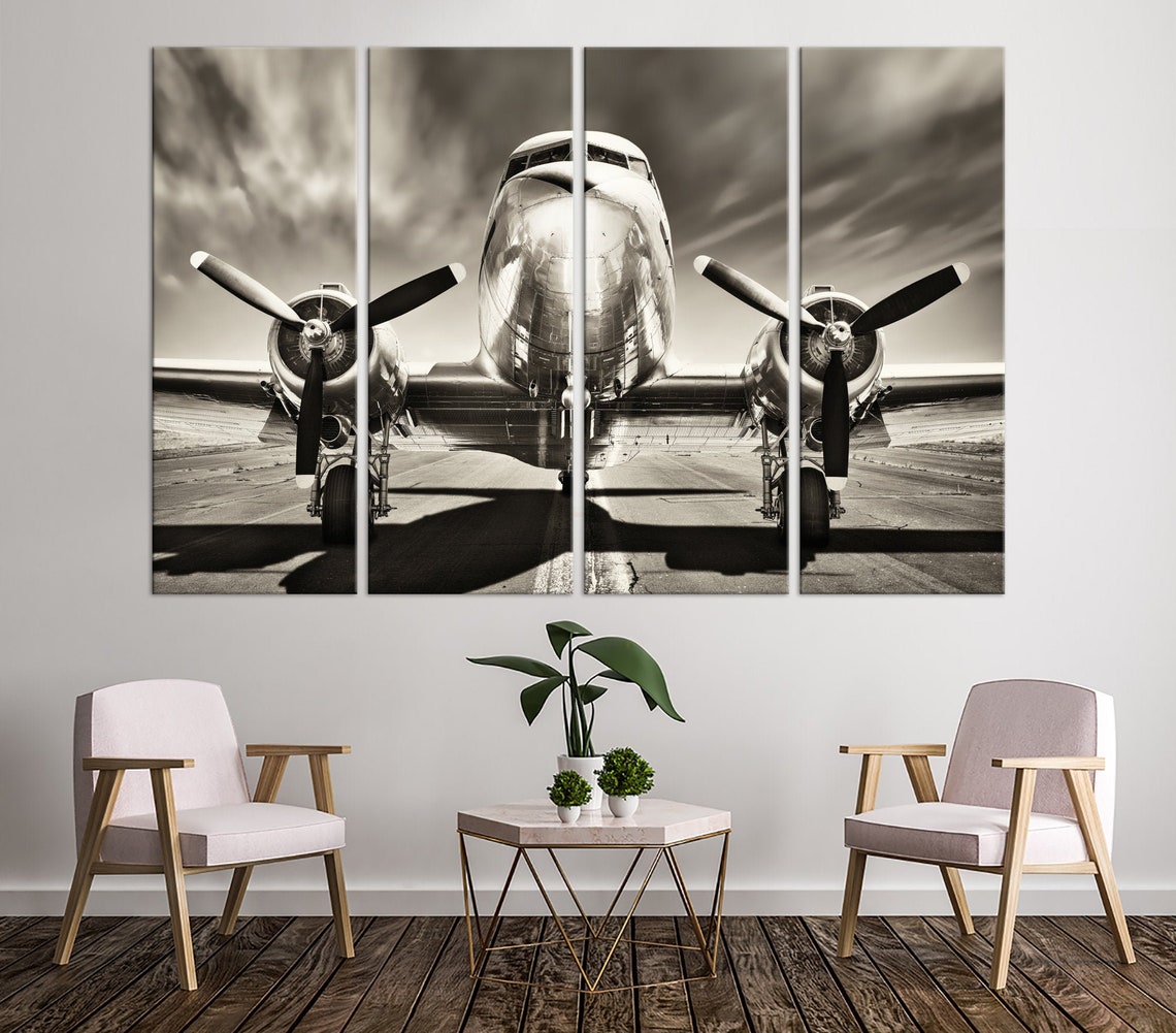 Vintage aircraft sepia black and white wall art Propeller Etsy