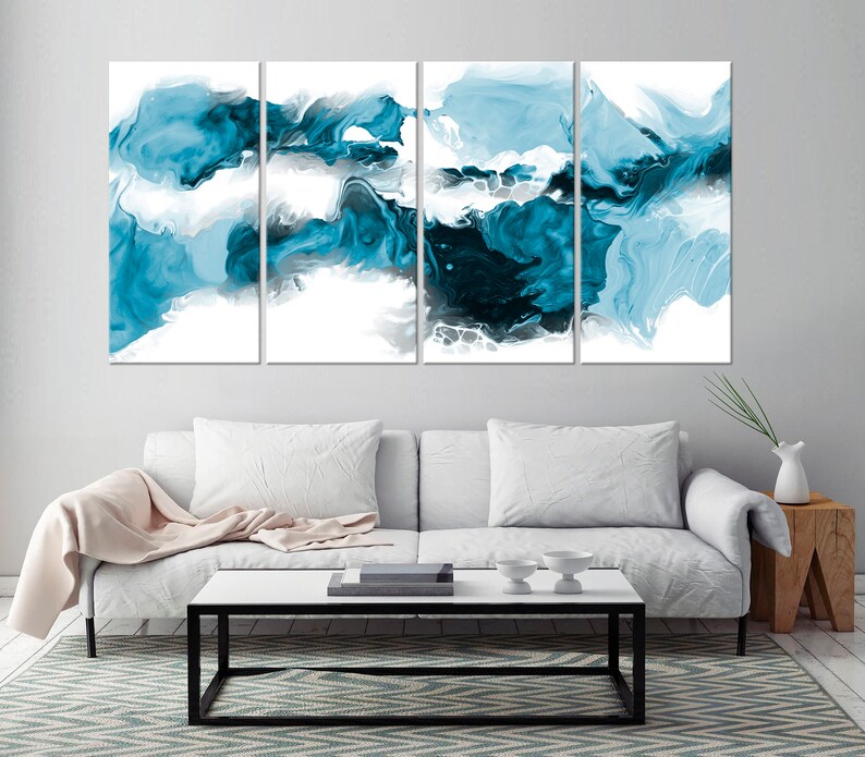 Abstract painting Modern wall art Blue wave canvas art Fluid Etsy