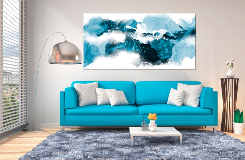 Abstract painting Modern wall art Blue wave canvas art Fluid Etsy