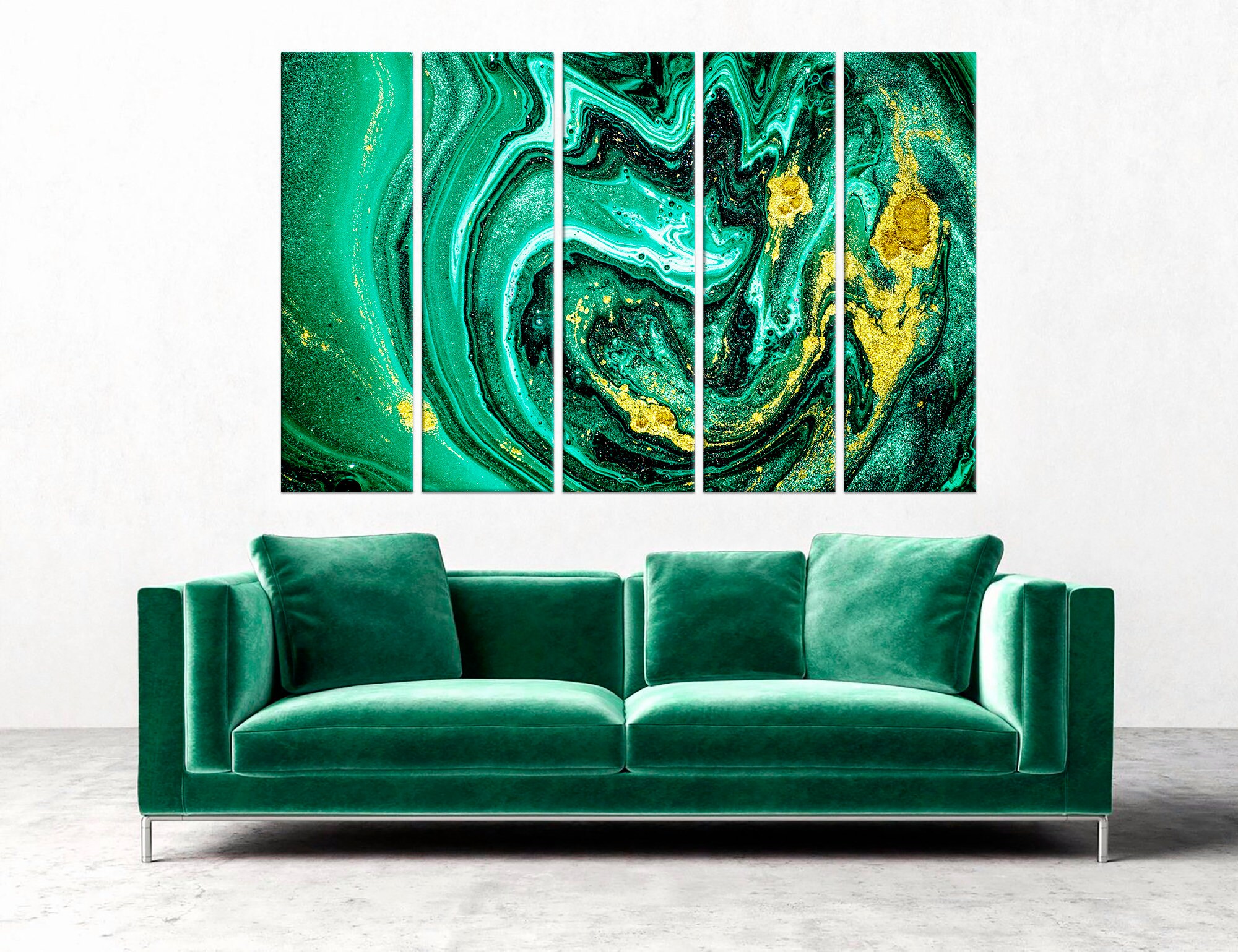 Green Gold marble wall art Modern home decor Marble painting Etsy