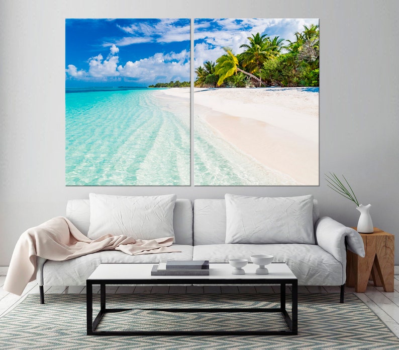 Maldives wall art Tropical beach canvas print Ocean decor Palm | Etsy