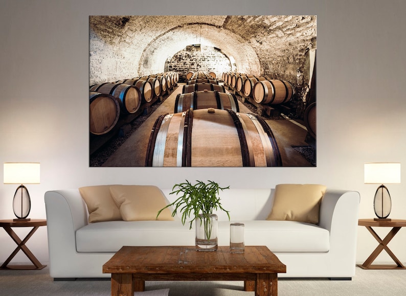Wine Cellar Wall Art Wine barrel canvas print Wine Lover Gift Etsy