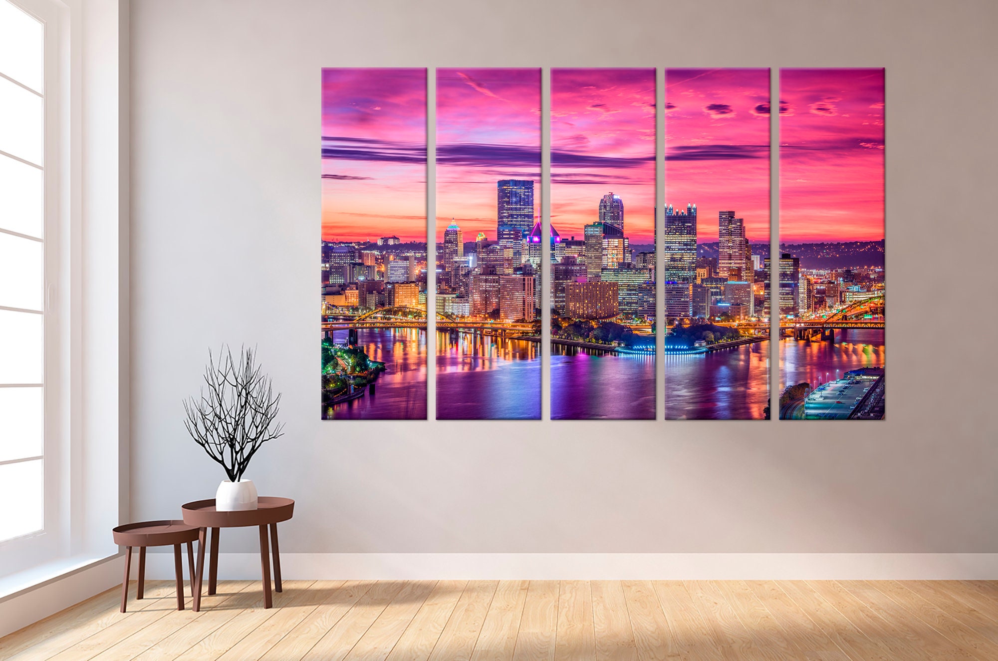 Pittsburgh Skyline City Art Triptych Canvas Wall Art Etsy