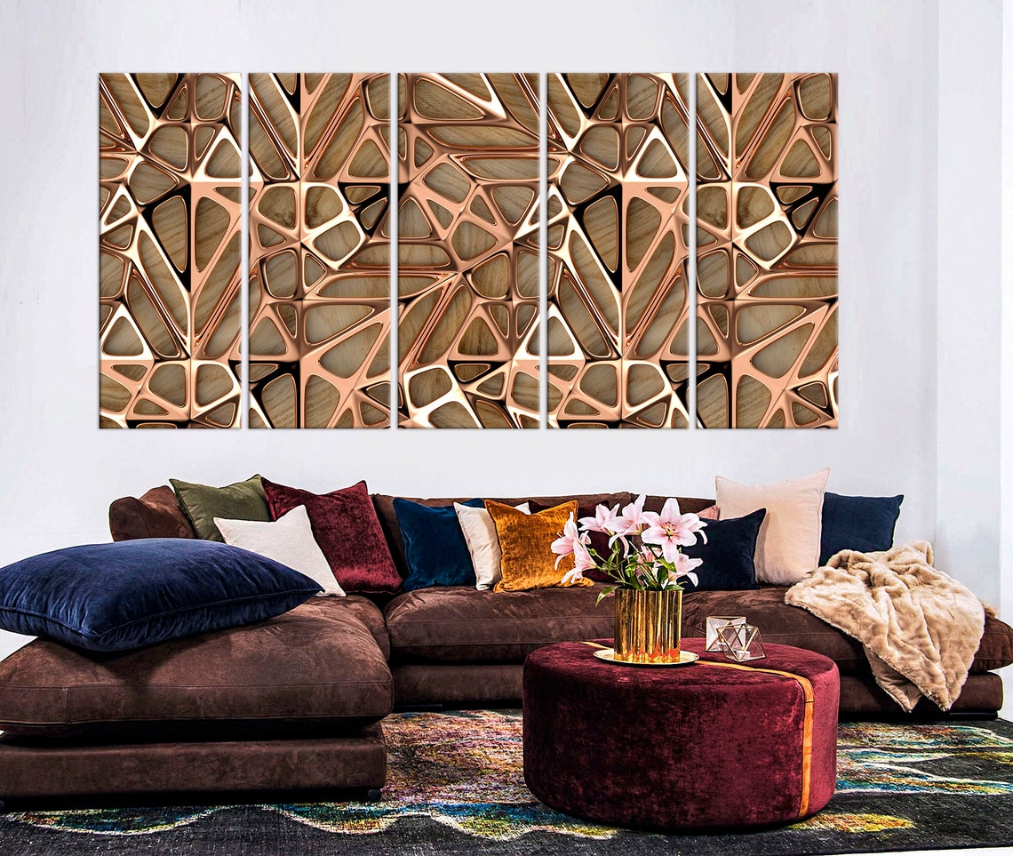 Luxury wall art 3d texture gold lattice CANVAS PRINT Geometric Etsy