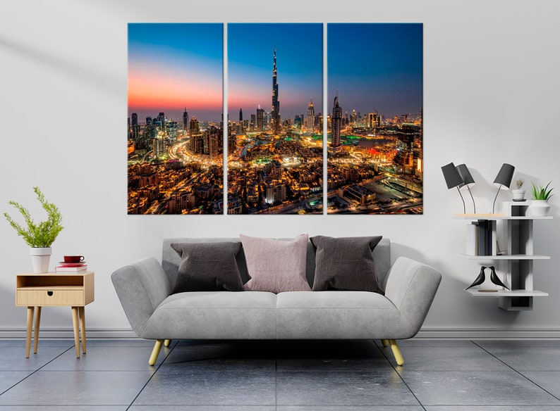 Dubai wall art Night city canvas print Cityscape wall decor Etsy