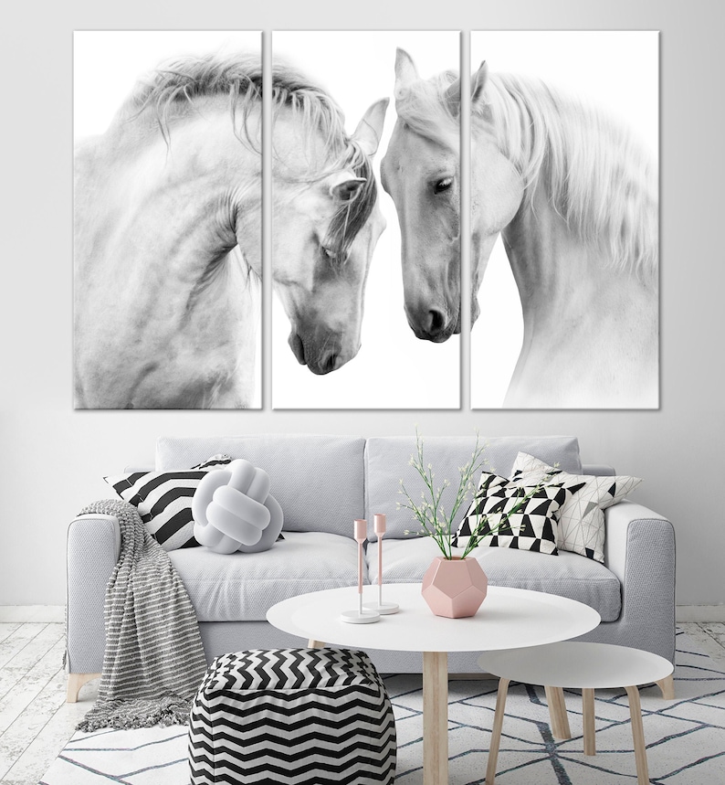 White Horses Wall Art Print Canvas Triptych Extra Large Wall Etsy