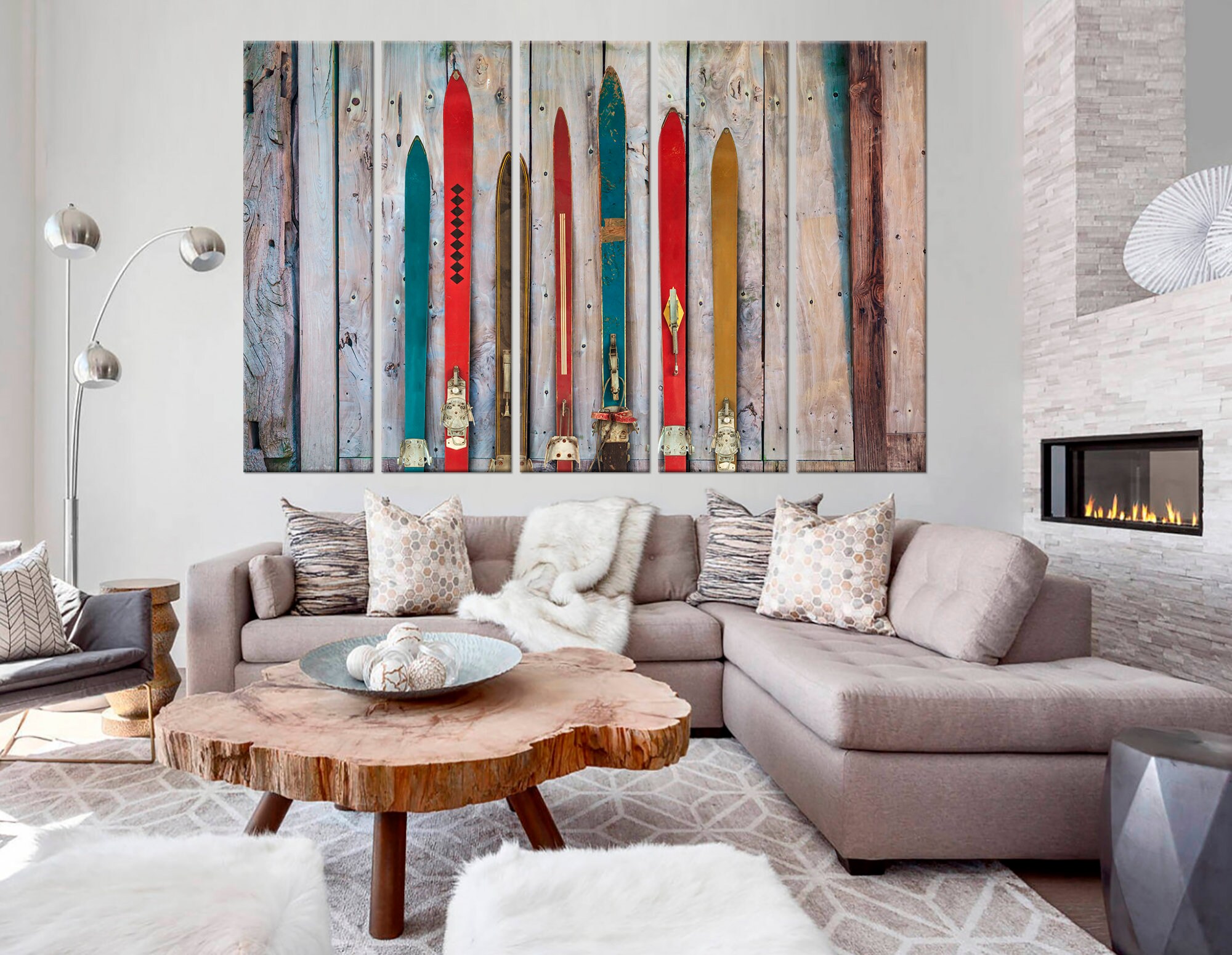 Old skis canvas print Wooden Skis Decor Rustic wall art Ski | Etsy