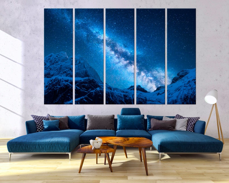 Milky Way wall art Mountains print Space canvas art Milky Way | Etsy