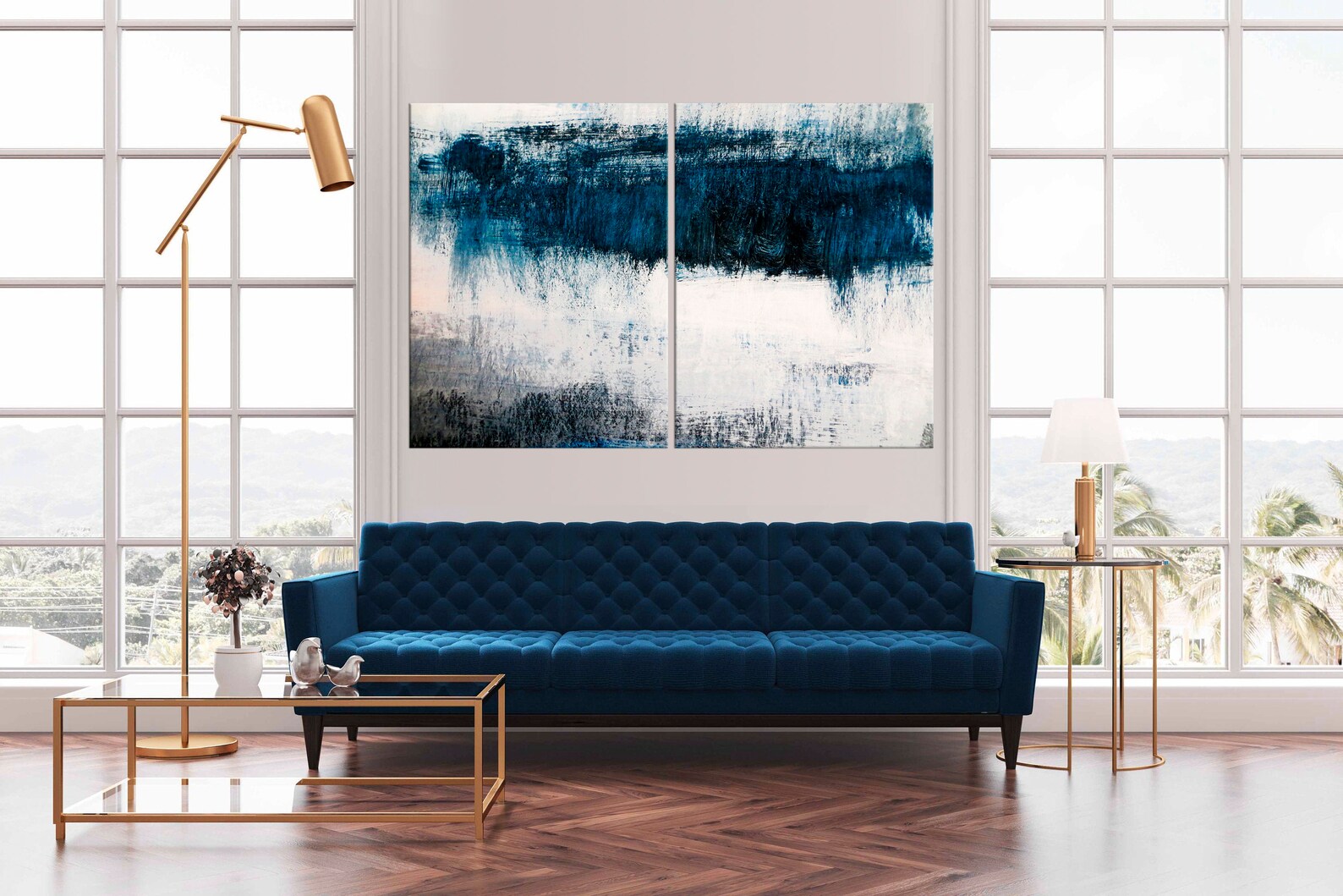 Navy Blue Abstract Wall Art Abstract Canvas Print Modern Etsy