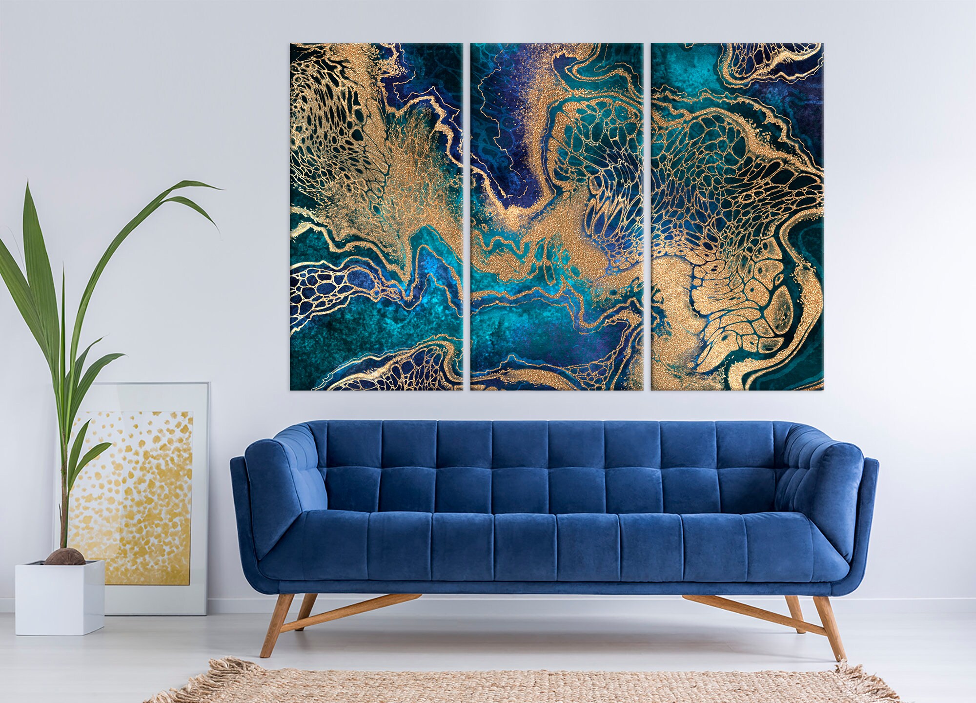 Flüssige Kunst Leinwandbild 40x50cm - Marmor Textur Grün Gold Abstrakt Für Wohnzimmer