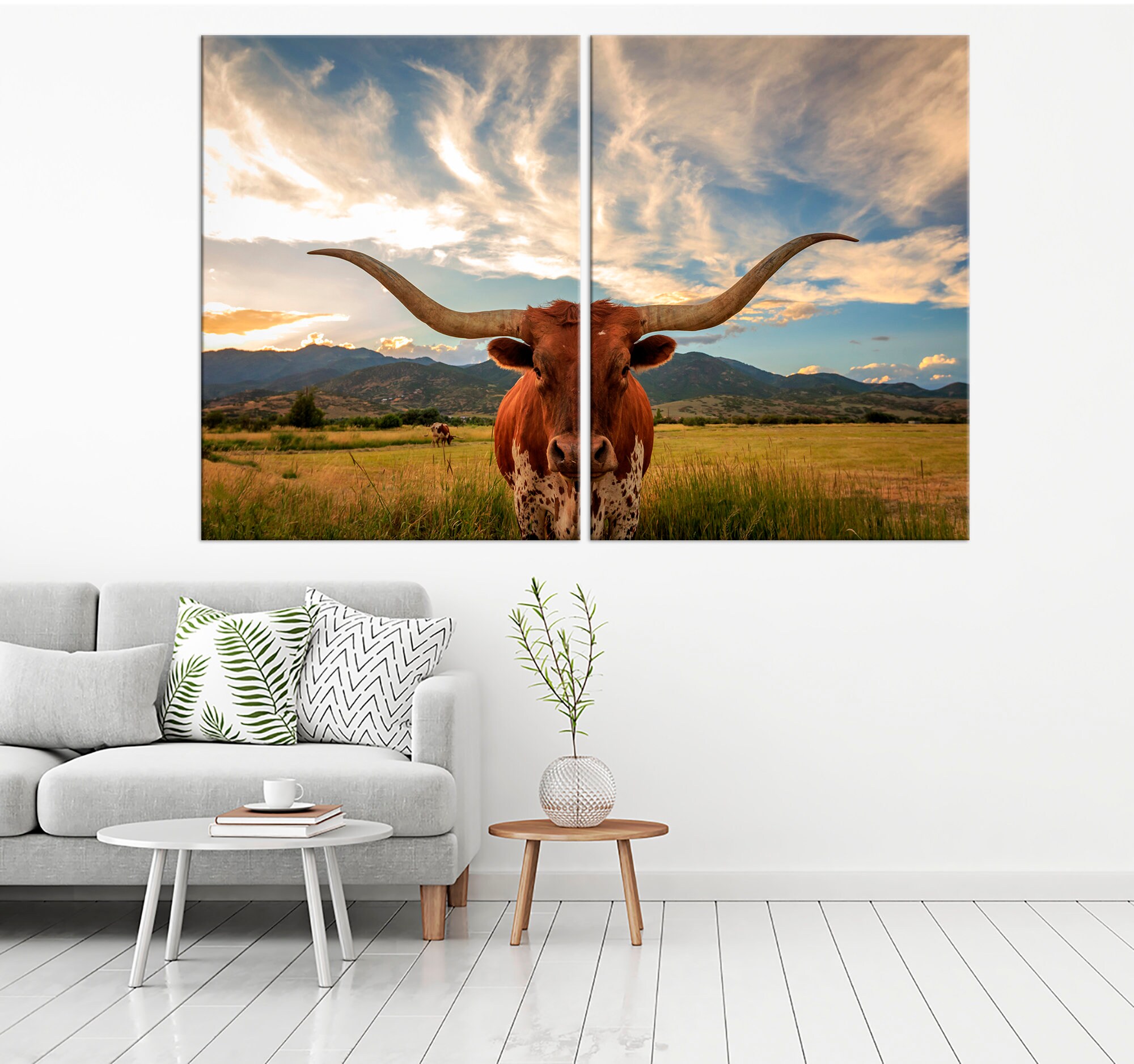 Texas Longhorn Wall Art Cow canvas print Farmhouse Decor