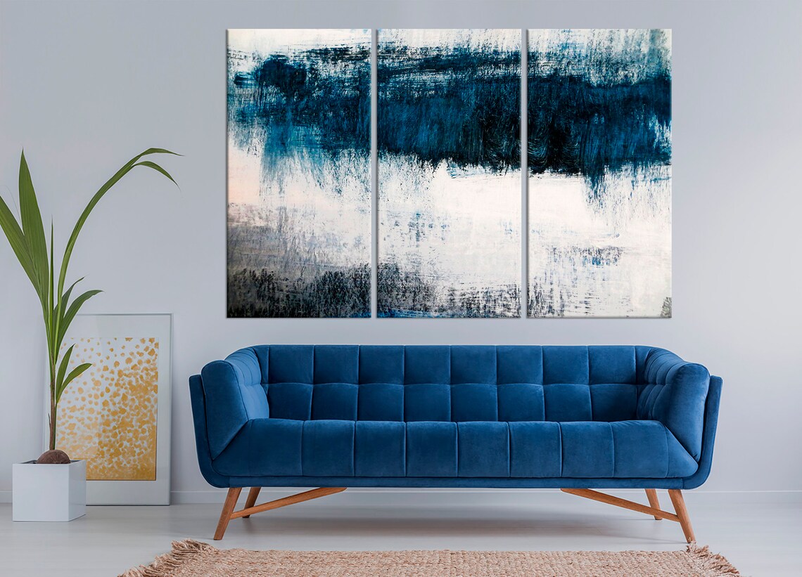 Navy Blue Abstract Wall Art Abstract Canvas Print Modern Etsy