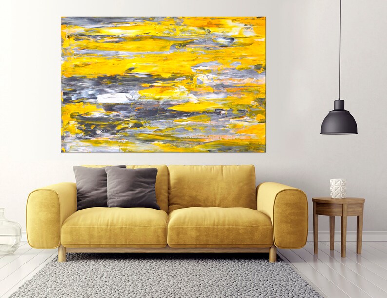 Abstract painting canvas PRINT Grey Yellow Modern wall art Etsy
