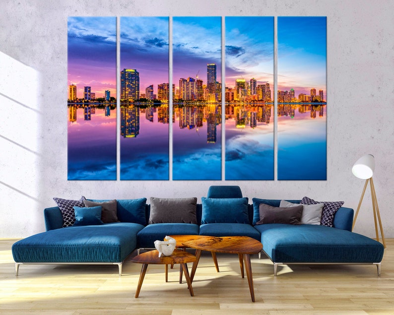 Miami Skyline wall art Florida Night City Miami Panoramic Etsy