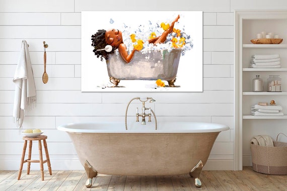 Bathroom Wall Art African Woman In Bath Yellow Rubber Duck Etsy