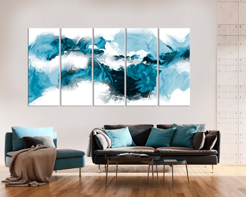 Abstract painting Modern wall art Blue wave canvas art Fluid Etsy