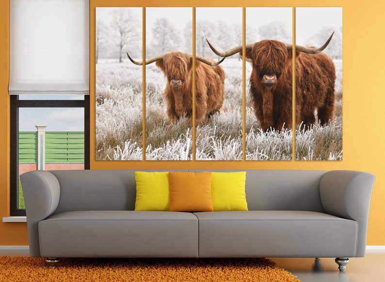 Highland Cow Canvas Triptych Extra Large Wall Art | Etsy