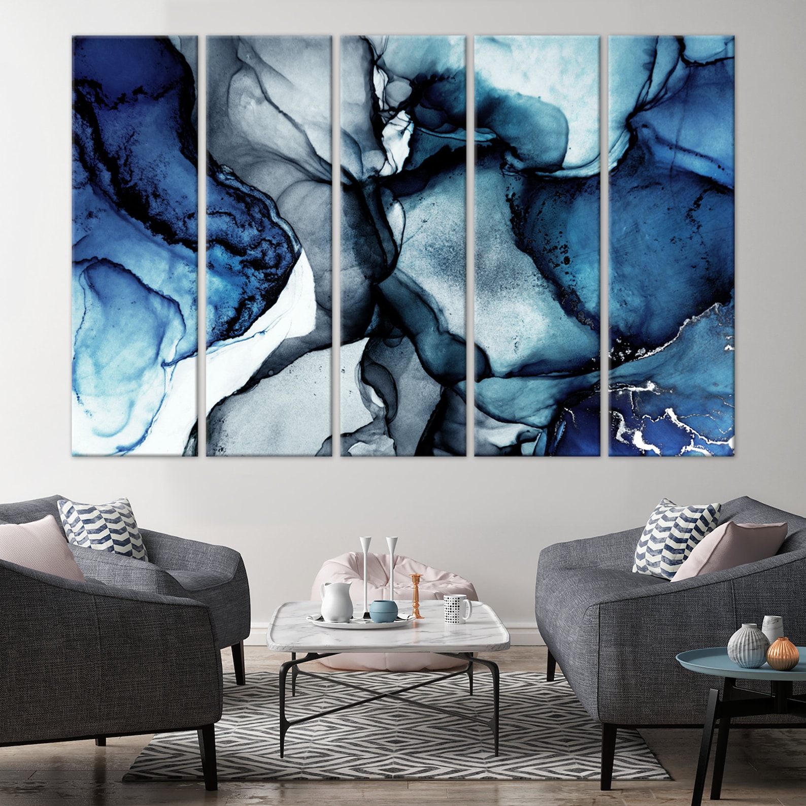 Blue marble wall art Navy Blue Wall Decor Abstract canvas Etsy