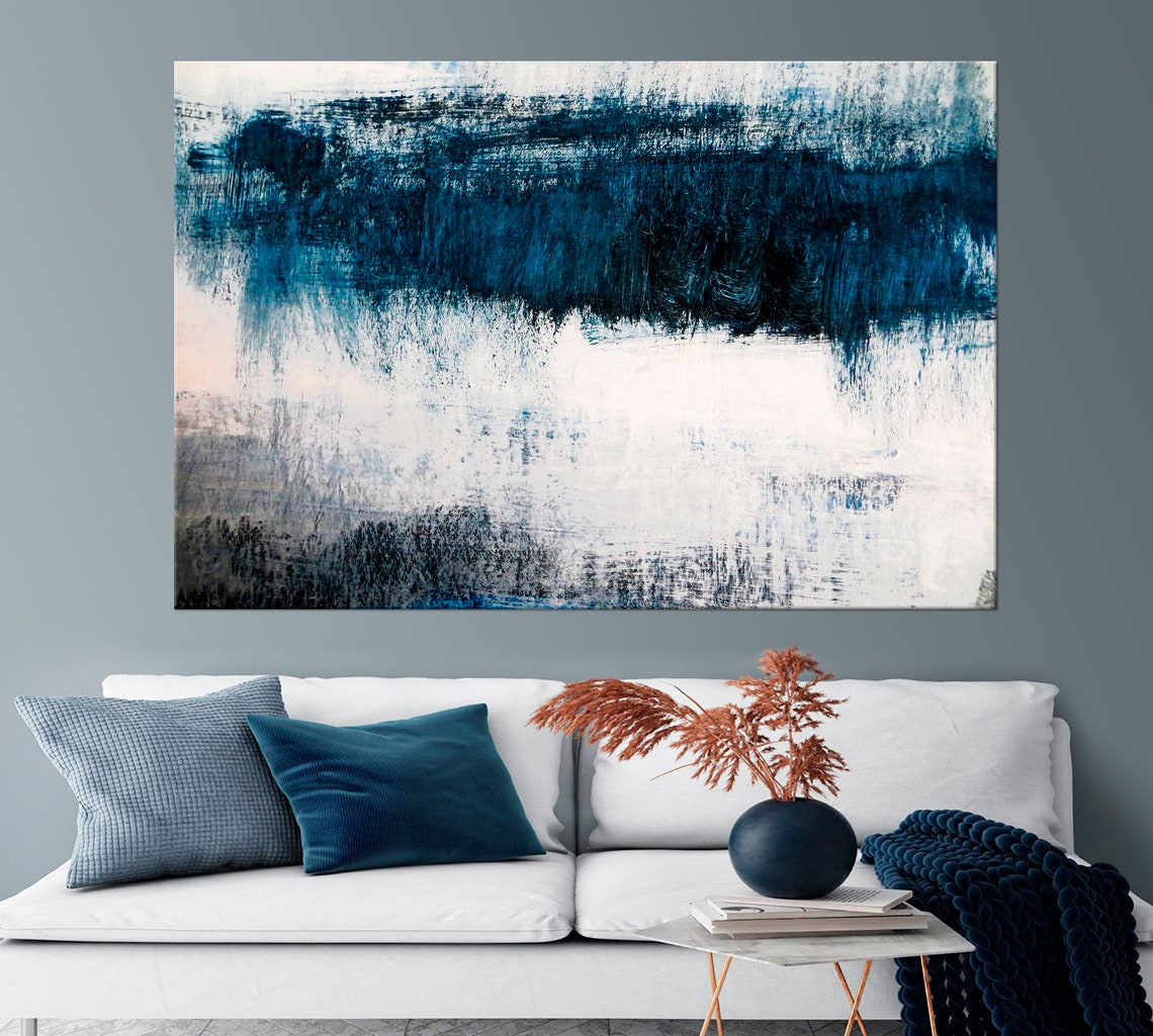 Navy Blue Abstract Wall Art Abstract Canvas Print Modern | Etsy