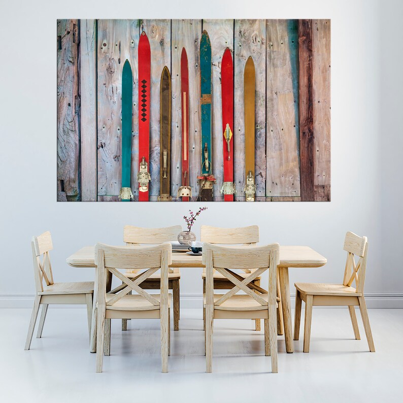 Old skis canvas print Wooden Skis Decor Rustic wall art