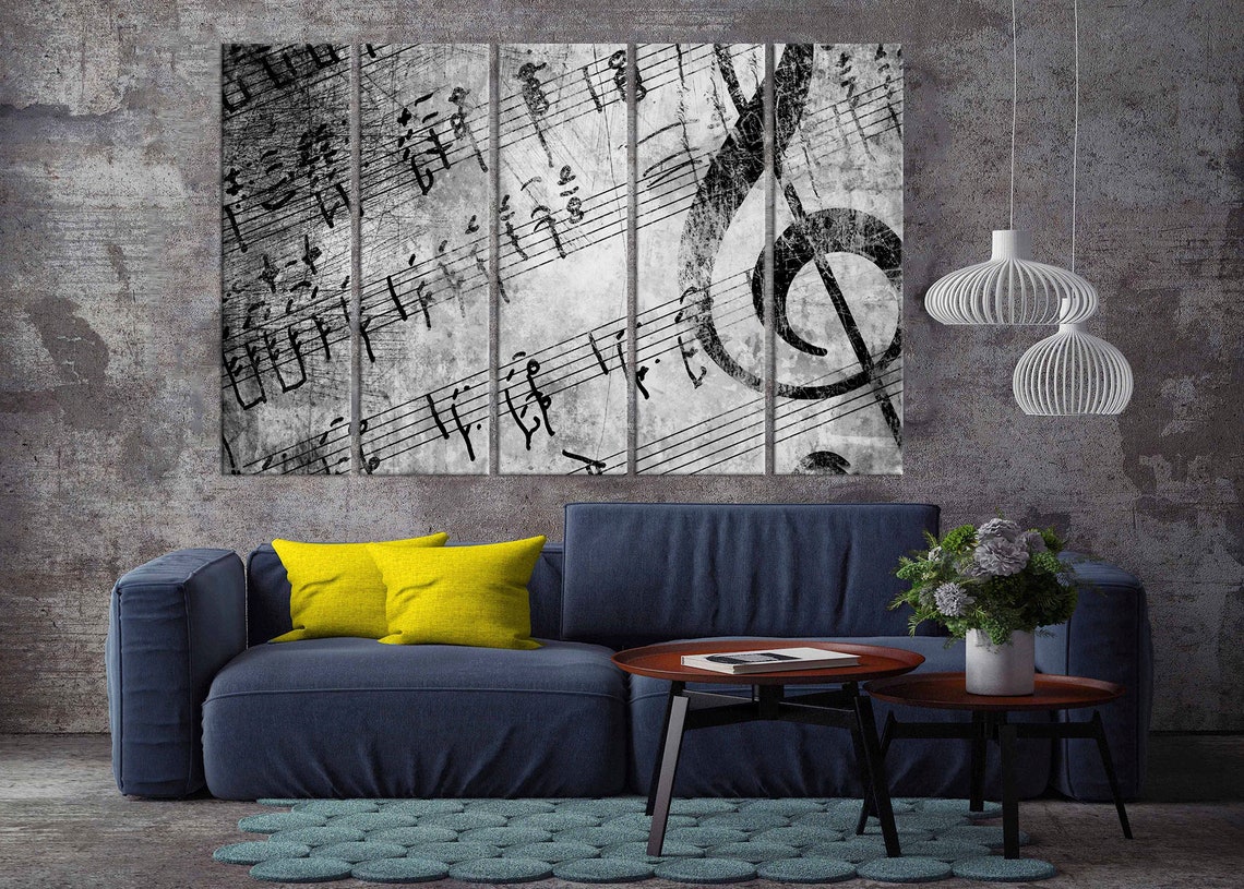 Music wall art Music canvas print Music teacher gift Black Etsy