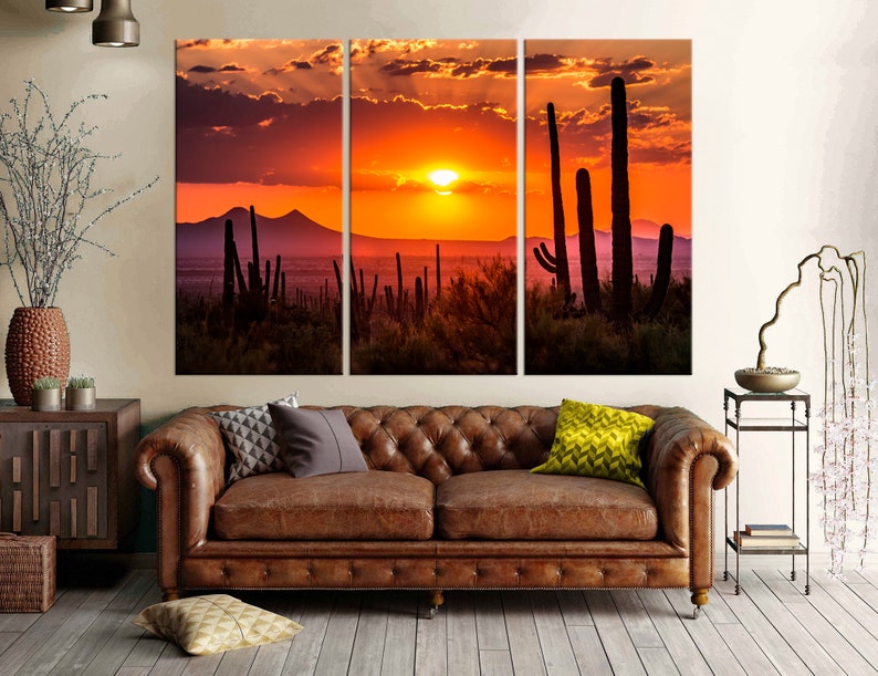 Arizona sunset landscape wall art Cactus canvas print Sunset Etsy