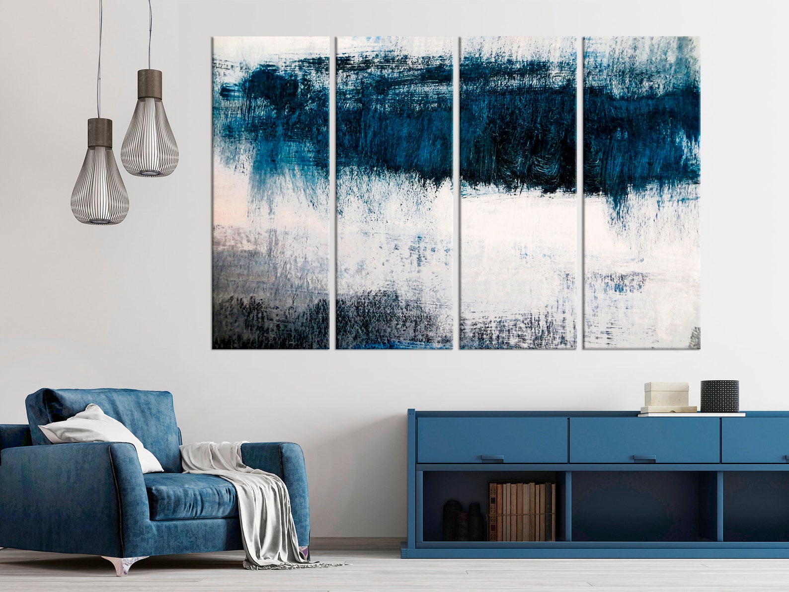 Navy Blue Abstract Wall Art Abstract Canvas Print Modern Etsy