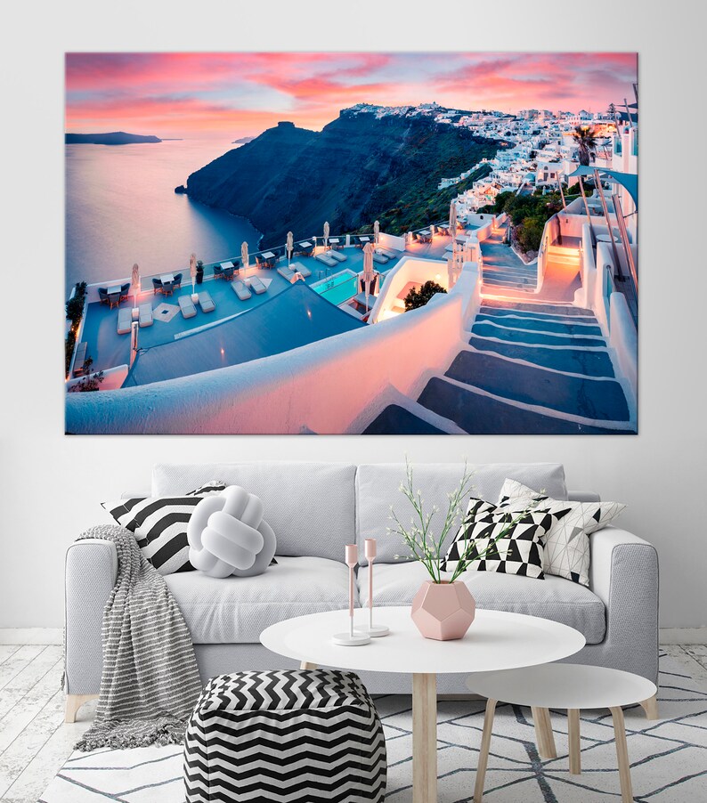 Santorini wall art Fira Greece Sunset Santorini canvas print Etsy
