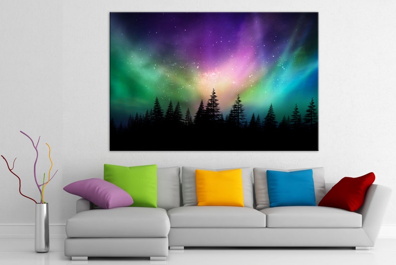 Aurora Borealis wall art Northern Lights canvas print Colorful Etsy