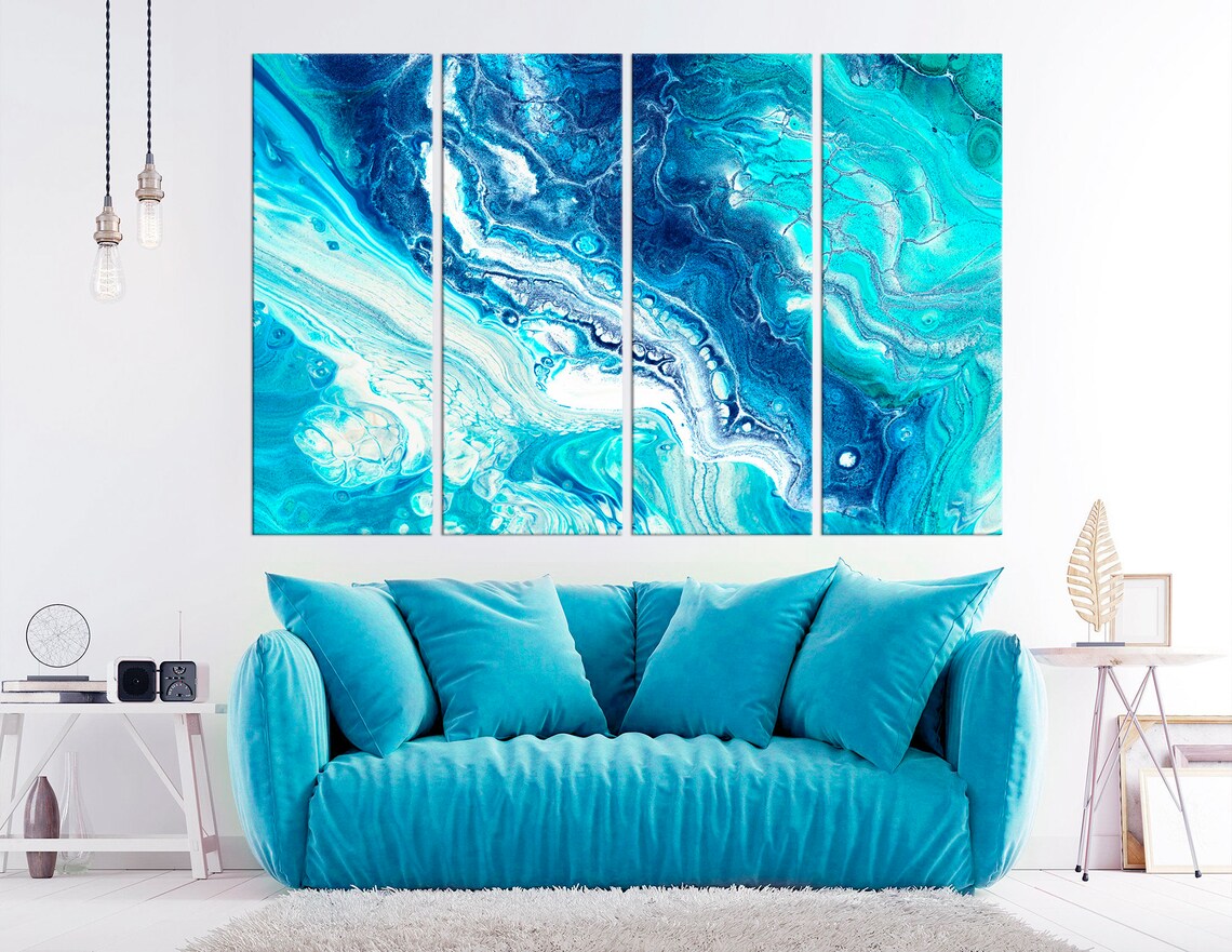 Blue marble Abstract painting Turquoise Aquamarine wall art Etsy