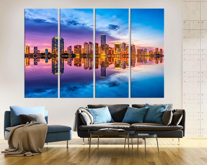 Miami Skyline wall art Florida Night City Miami Panoramic Etsy