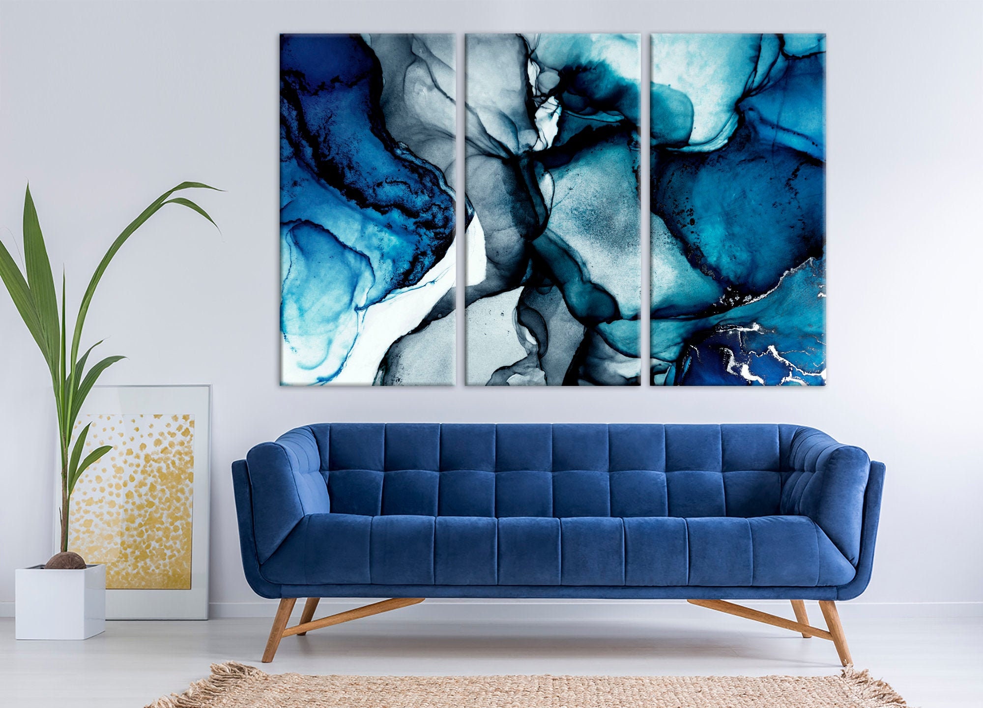 Blue marble wall art Navy Blue Wall Decor Abstract canvas Etsy