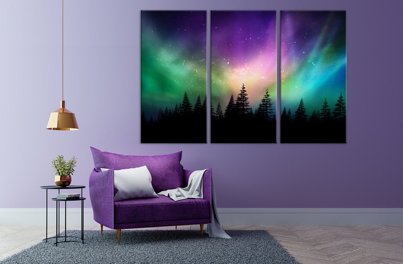 Aurora Borealis wall art Northern Lights canvas print Colorful Etsy