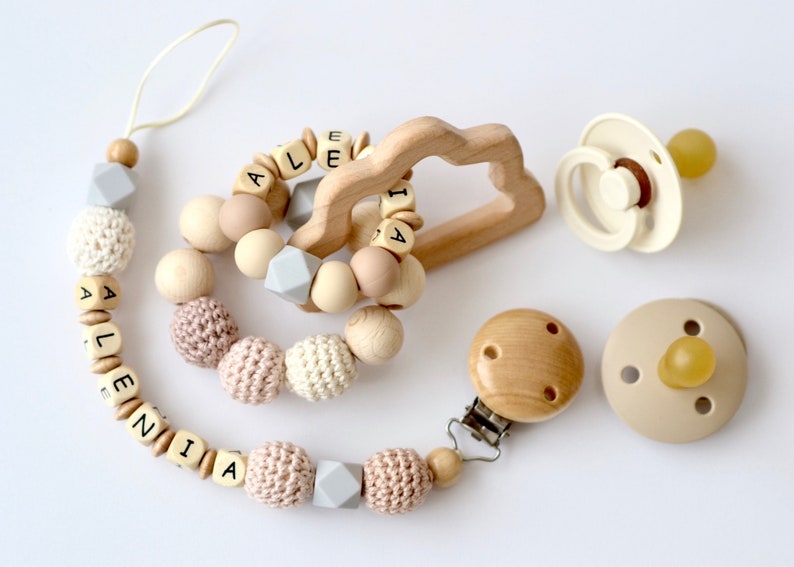 Set of 2 pacifier chain and bite ring