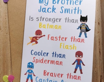 PERSONALISED SUPERHERO BIRTHDAY CARD DAD SON BROTHER ANY NAME OR AGE CA PERSONALISED SUPERHERO BIRTHDAY CARD DAD SON BROTHER ANY NAME OR AGE CA