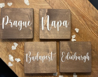 Personalised Wooden Wedding Table Names Freestanding signs | Wedding | Party Table Decorations | Wooden Party Signs | Table Names