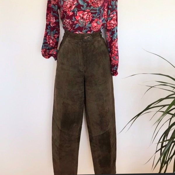 80er Karotten Leder Trachten Hose L 40 42 VINTAGE grün Tracht Folklore