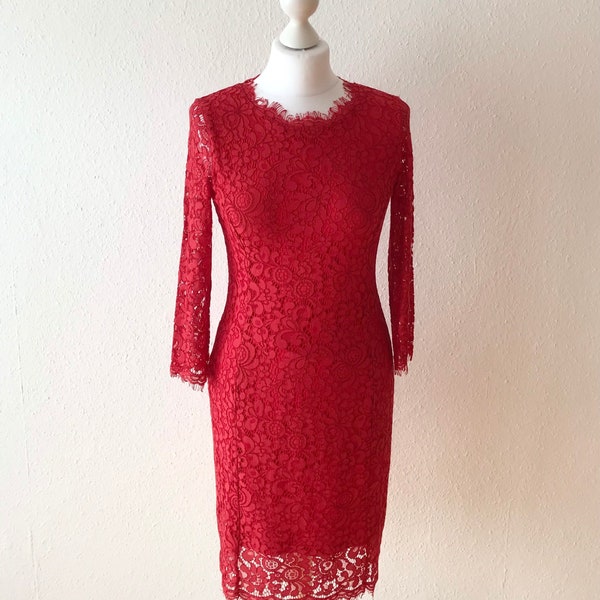 Spitzen Vintage Kleid S 36 Etui rot Tanzen Tango Spitze Party