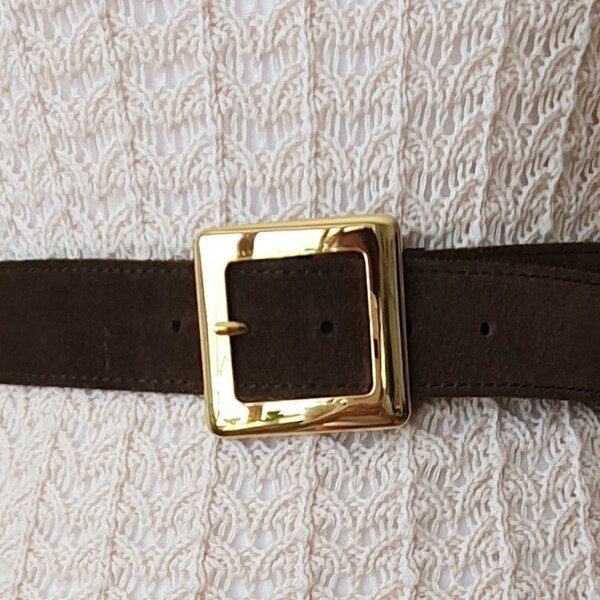 STATEMENT Vintage Gürtel Wild Leder 85 M  belt Schliesse braun gold chunky