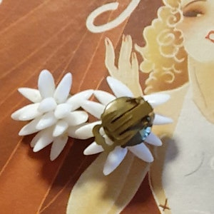 50s 60s vintage ear clips earrings tutti frutti white statement