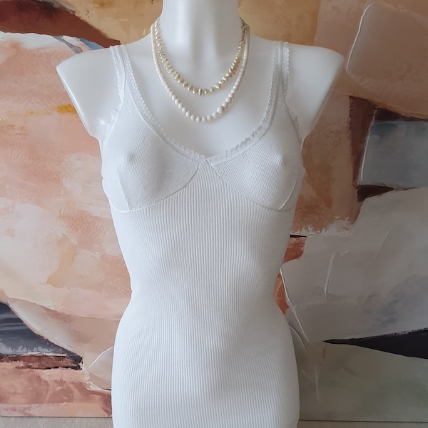 70s Vintage Unterhemd 34 XS Lingerie Dessous Trägerhemd lounge 11