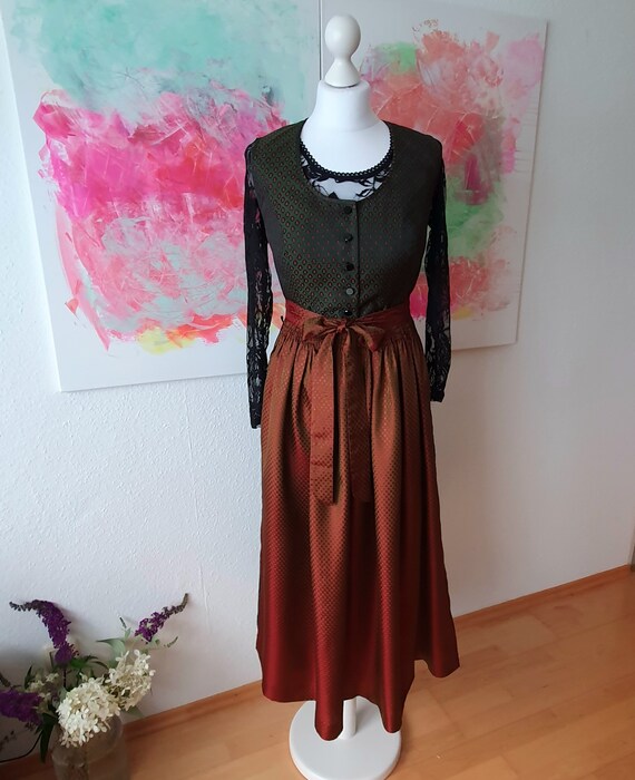 VINTAGE dirndl costume dress size. 44 XXL silk sa… - image 7